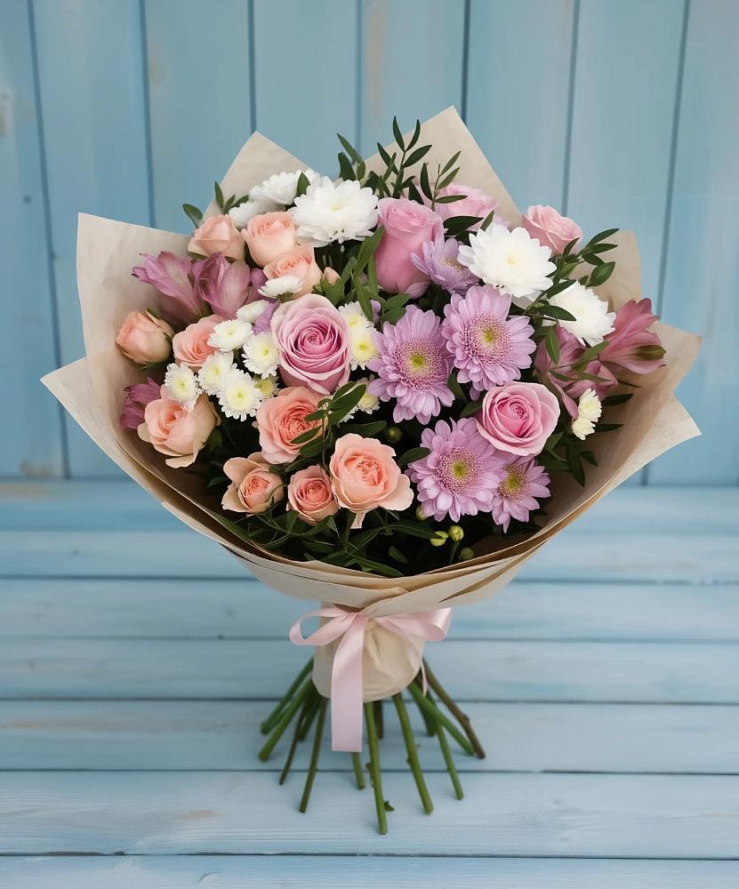 Букет цветов из: Хризантемы, Розы и Альстромерии в Оршанке